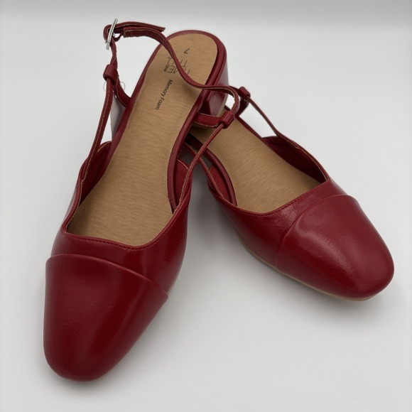 Time and Tru Slingback Pump Heels Women's 7 Red Leather Adjustable Ankle Strap - Picture 1 of 15